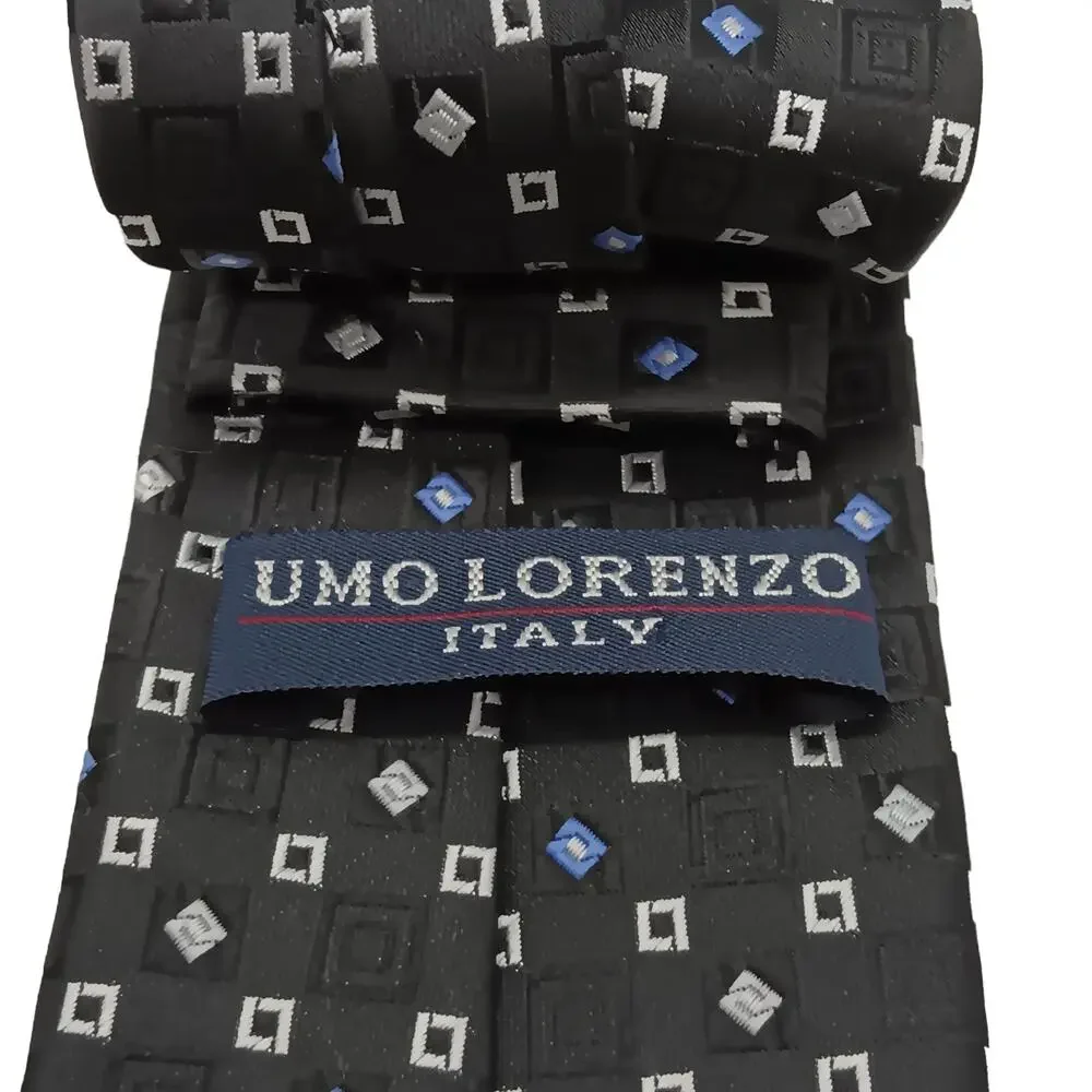 Umo Lorenzo Italy Classic Tie Black Geometric Print 50